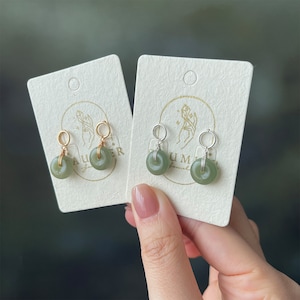 Dainty 18K Gold Natural Green Jade Donuts Earring,Minimal Circle Jade Silver Earring Drop,Good Luck EarStuds Dangle Christmas Gift For women image 7
