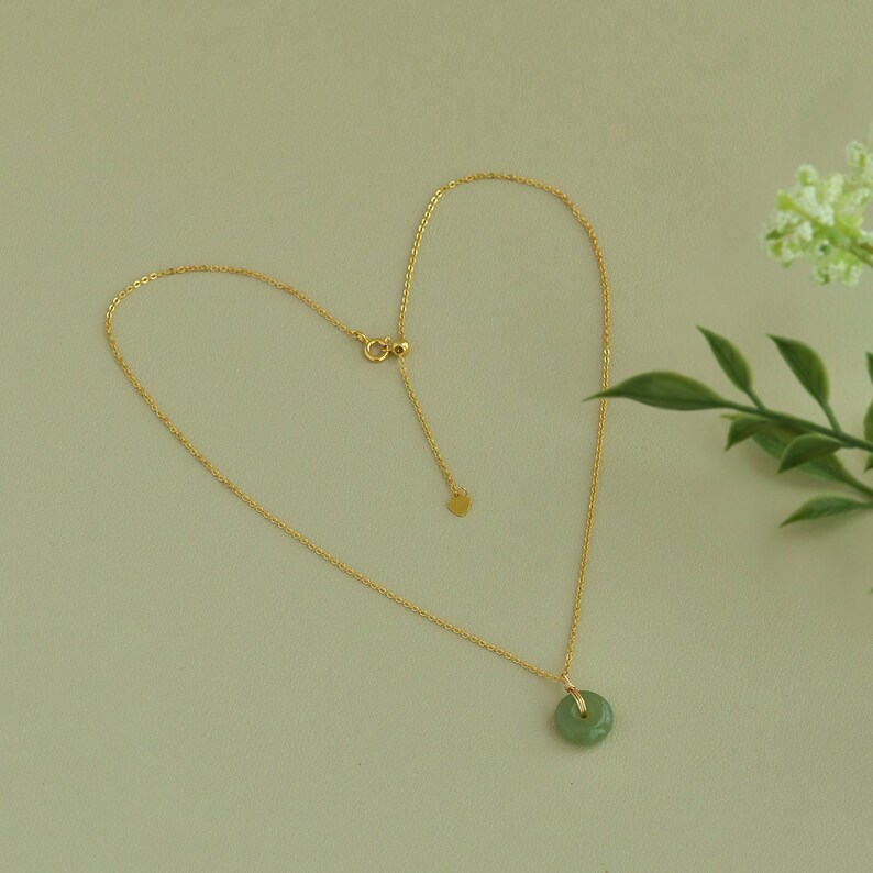 Minimalist Real Jade Necklace, Natural Green Donut PendantUpcycled Gemstone jewelleryLucky Adjusted Choker for EverydayCharm Gift For Her image 4