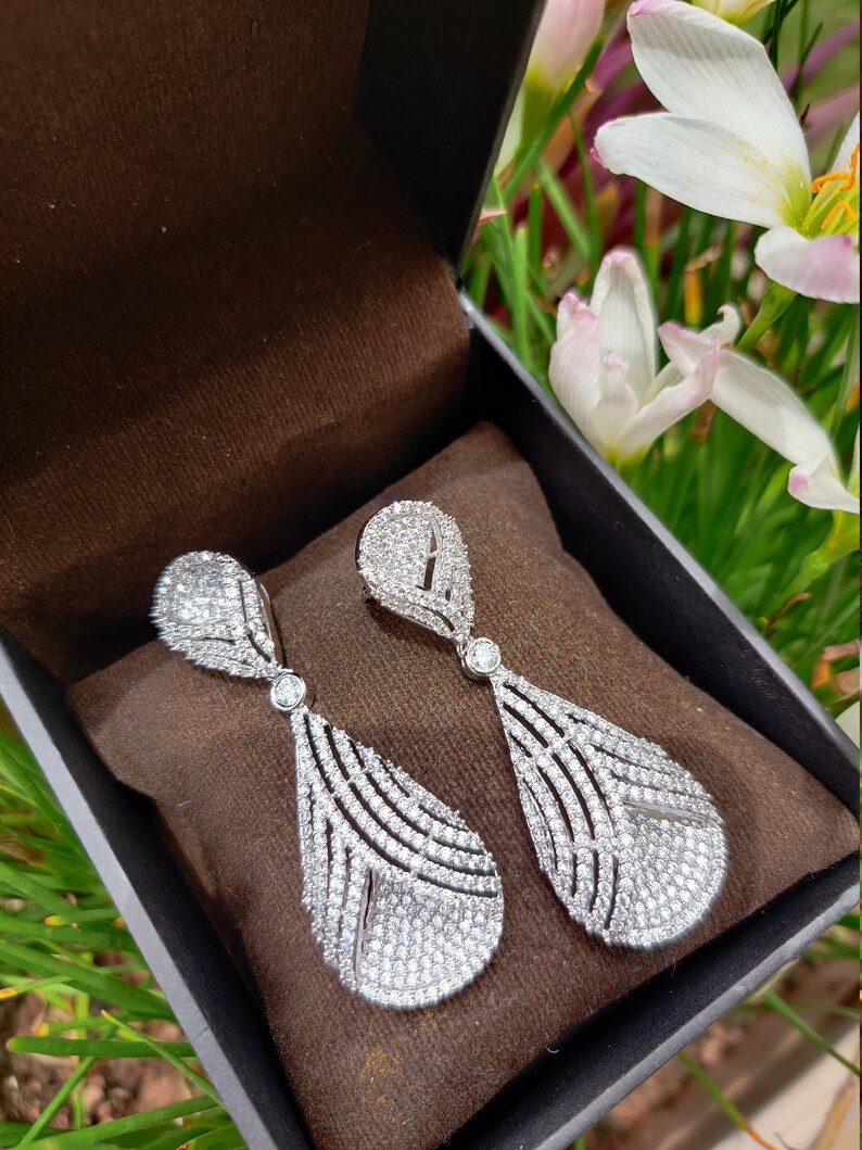 Silver Earrrings high quality Cubic Zirconia American Diamond