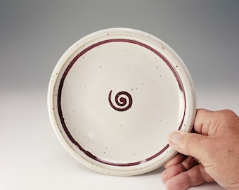 Ceramic Side or Under Plate - White with Purple Stripe and Swirl - Handmade Pottery