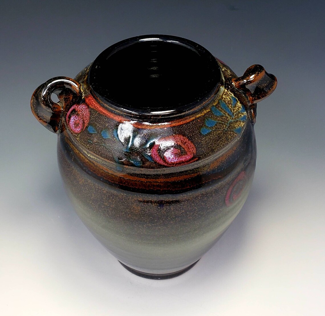 Ceramic Flower Vase Warm Brown with Red Decoration Unique Etsy