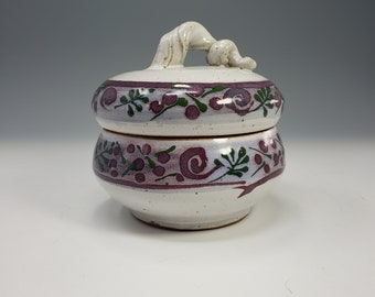 Handmade Ceramic Jar with Lid - YoYo Jar - White with Purple - Unique Handmade Pottery