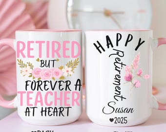 Floral Retired Teacher Mug, Pink Retirement Gift