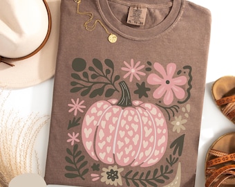 Comfort Colors Floral Pumpkin Shirt: Preppy Fall Tee