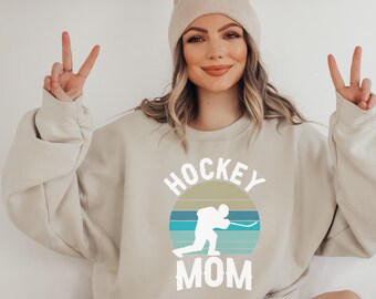 Hockey Mom Sweatshirt, Cozy Cotton Crewneck Gift for Hockey Moms