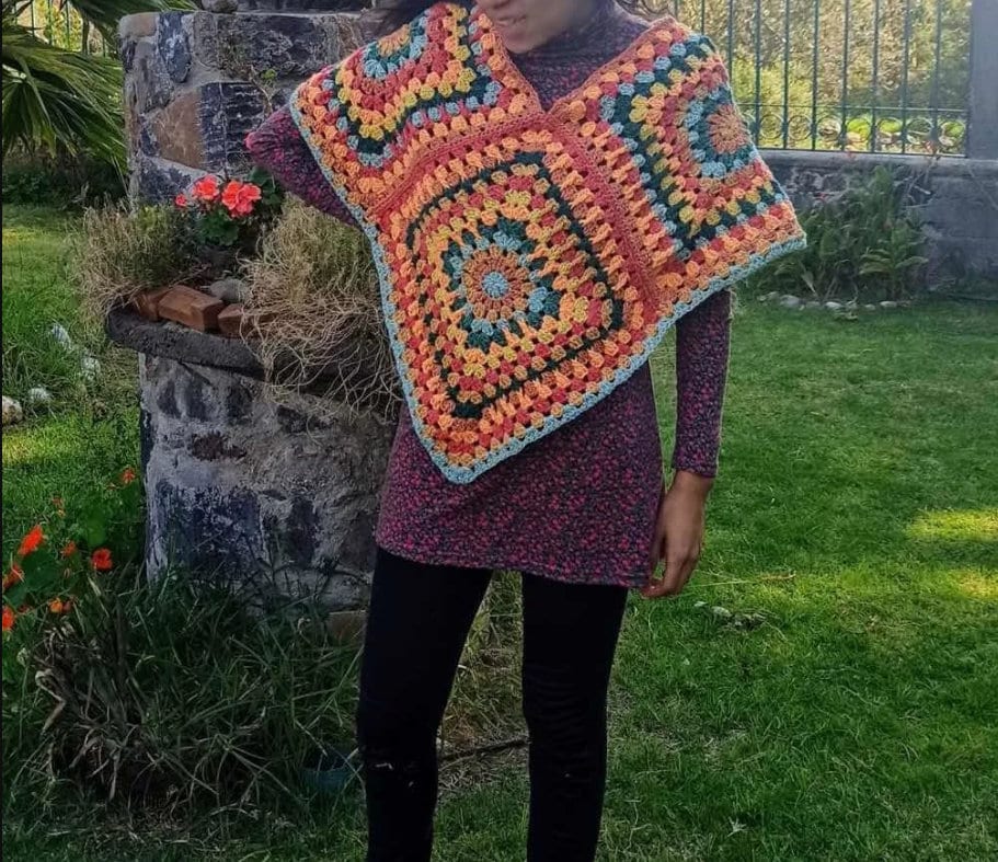 Crochet Poncho Colors Granny Square