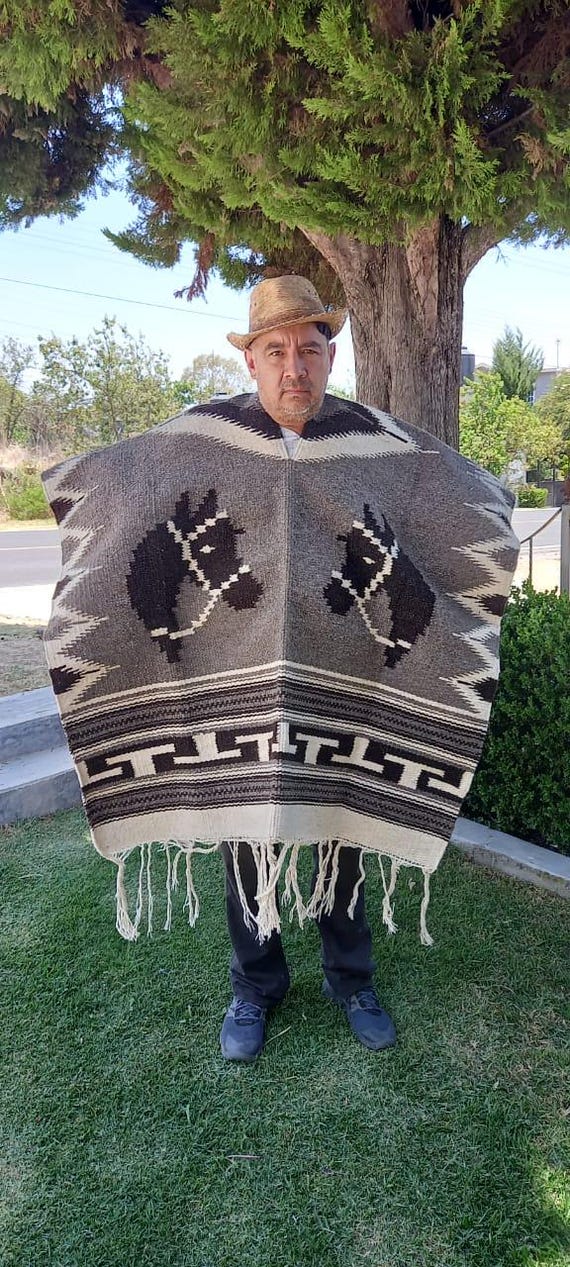 ウール100%のポンチョ・メキシカンギャバン ウールポンチョ、100%ウールポンチョ、メキシカンギャバン