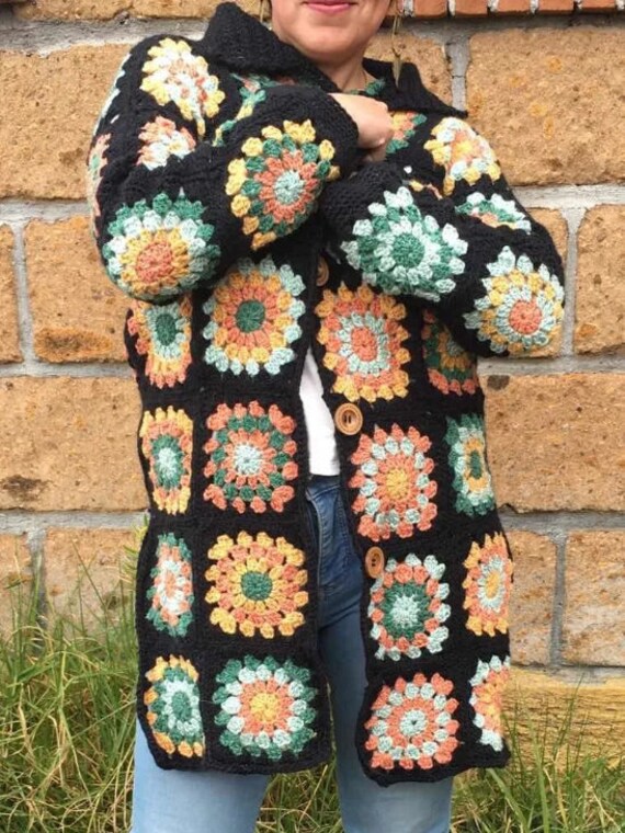 Abrigo Cardigan Granny Crochet Mujer Talla M-l Etsy