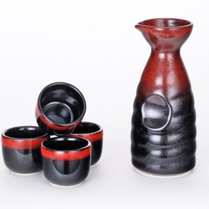 5 Piece Japanese Sake Set With 10 fl oz Porcelain Sake Tokkuri Bottle Decanter and Four Ochoko Cups Drinkware Set image 3