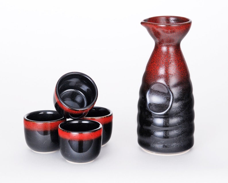 5 Piece Japanese Sake Set With 10 fl oz Porcelain Sake Tokkuri Bottle Decanter and Four Ochoko Cups Drinkware Set image 3