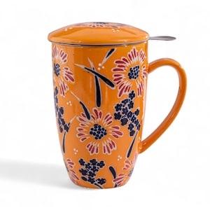 Tea Time Ceramic Tea Cup with Infuser and Lid 15 fl oz Stainless Steel Infuser Mug for Loose Leaf Tea Handpainted Floral Design zdjęcie 1