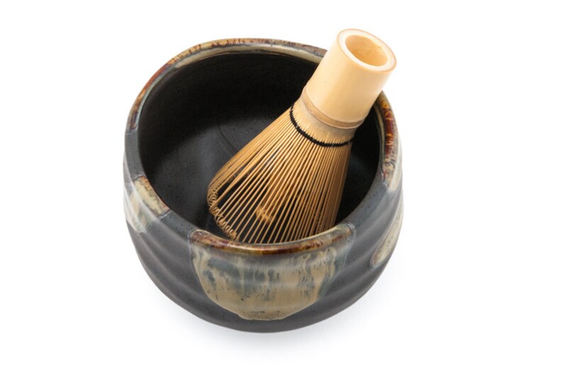 Handcrafted Porcelain Matcha Set Brown Chawan Green Tea Bowl Matcha Whisk and Spoon