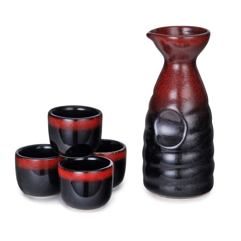 5 Piece Japanese Sake Set With 10 fl oz Porcelain Sake Tokkuri Bottle Decanter and Four Ochoko Cups Drinkware Set Bottle w 4 Cups Set