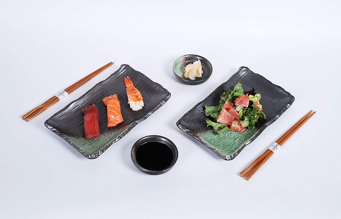 Sushi Dinner 6 Piece Set Rectangular Sushi Plate Sauce Dish Etsy