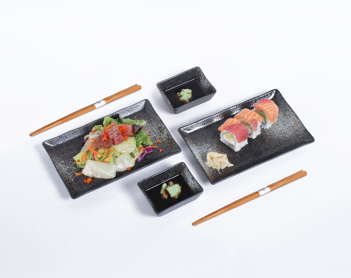 Sushi Dinner 6 Piece Set Rectangular Sushi Plate Sauce Dish Etsy