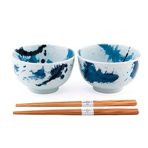 SET of 2 Japanese Rice Soup Noodle Bowl 6"D Porcelain Blue RYU Dragon JAPAN MADE SET of 2 Japanese Rice Soup Noodle Bowl 6"D Porcelain Blue RYU Dragon JAPAN MADE