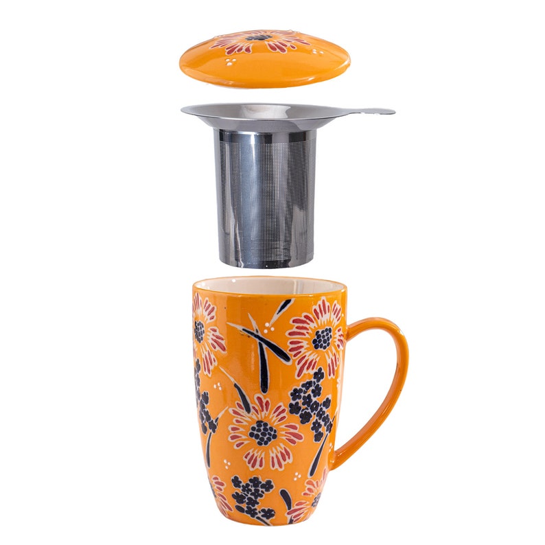 Tea Time Ceramic Tea Cup with Infuser and Lid 15 fl oz Stainless Steel Infuser Mug for Loose Leaf Tea Handpainted Floral Design zdjęcie 2