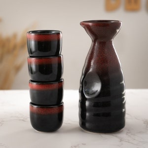 5 Piece Japanese Sake Set With 10 fl oz Porcelain Sake Tokkuri Bottle Decanter and Four Ochoko Cups Drinkware Set image 6