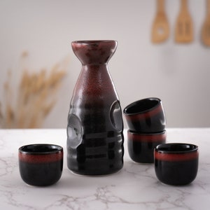 5 Piece Japanese Sake Set With 10 fl oz Porcelain Sake Tokkuri Bottle Decanter and Four Ochoko Cups Drinkware Set image 1