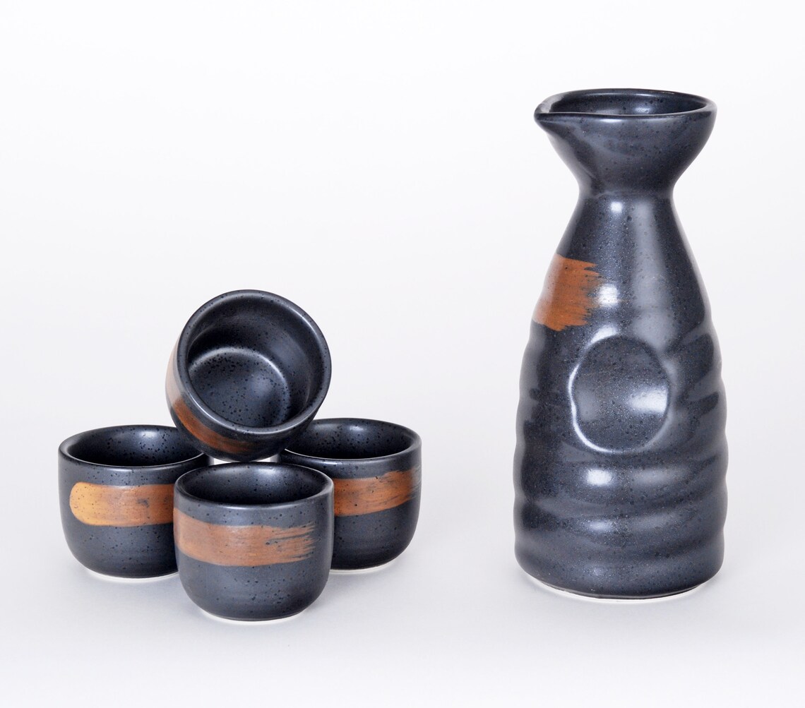 5 Piece Japanese Sake Set With 10 fl oz Porcelain Sake Tokkuri Etsy