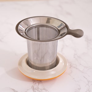 Tea Time Ceramic Tea Cup with Infuser and Lid 15 fl oz Stainless Steel Infuser Mug for Loose Leaf Tea Handpainted Floral Design zdjęcie 5