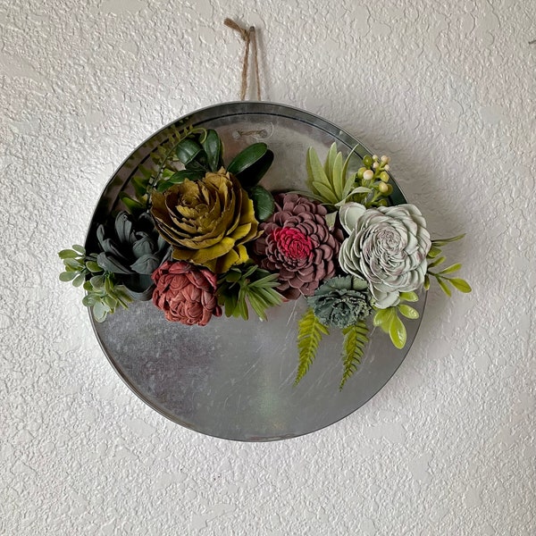 Sola wood flowers, wooden floral hanging wall decor, faux succulents, calm, wall tin, spring