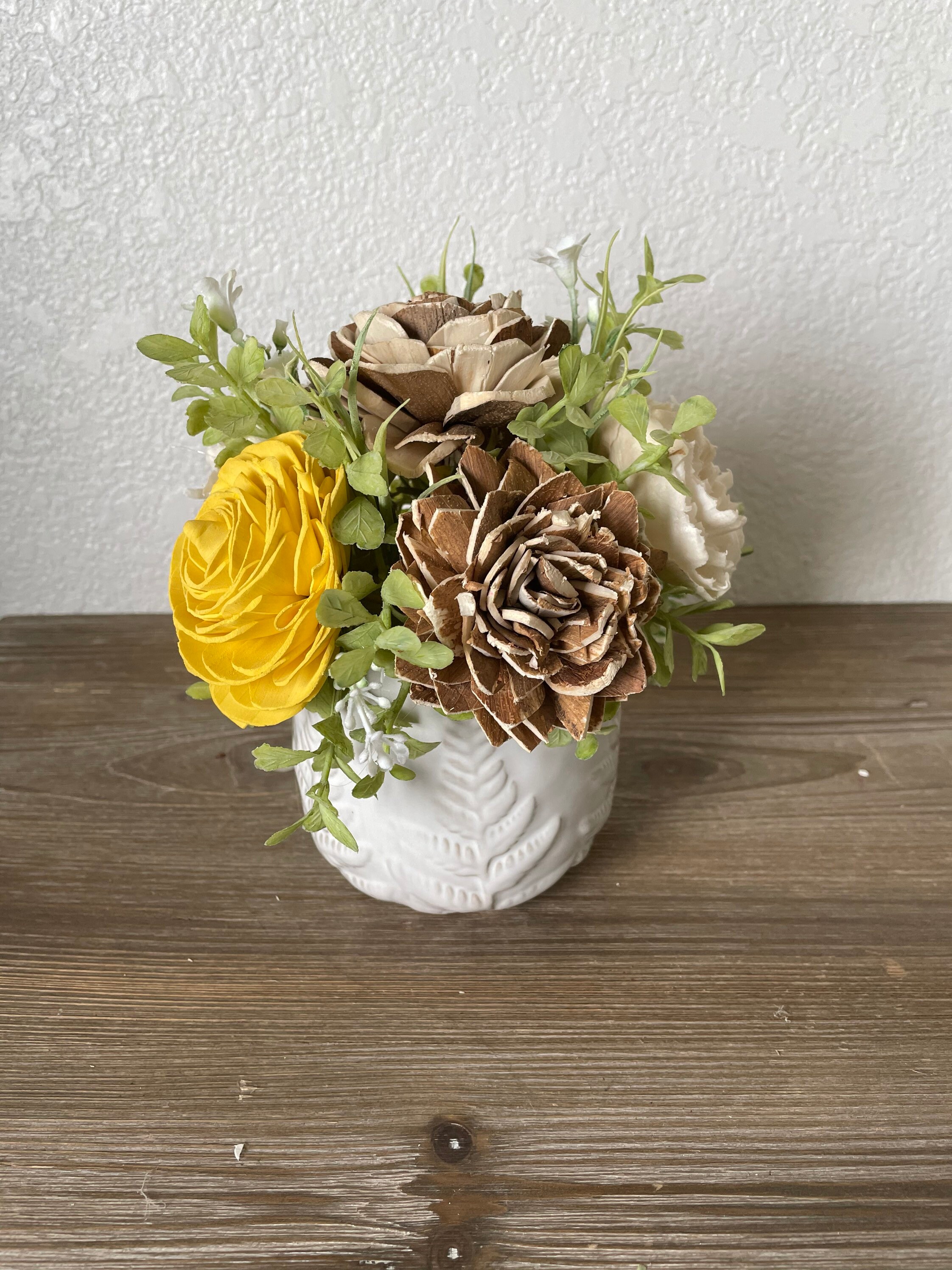 White ceramic vase with wooden flowers eco sola wood flower Etsy