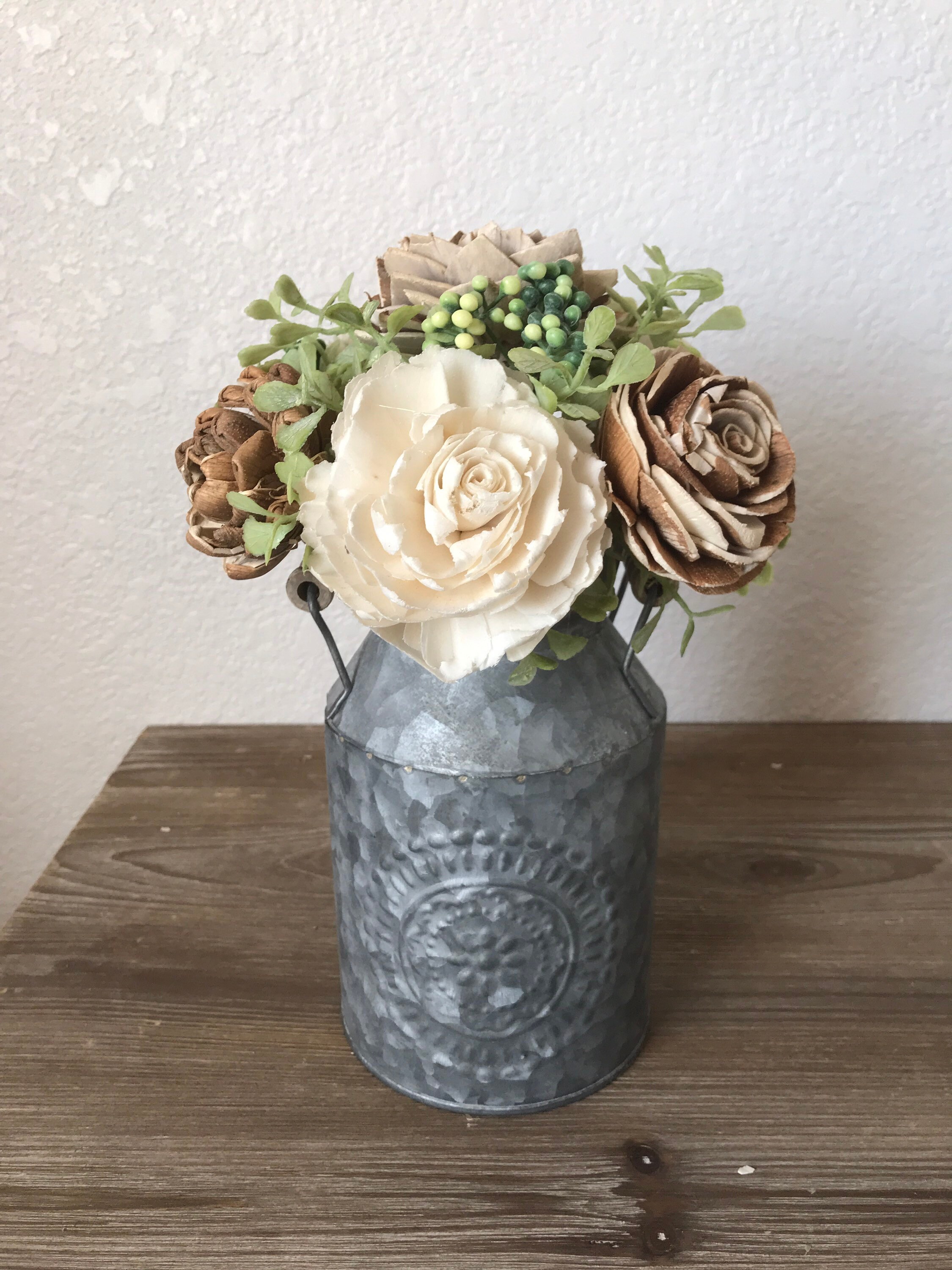 Beautiful tin milk jug arrangement wooden flower arrangement Etsy