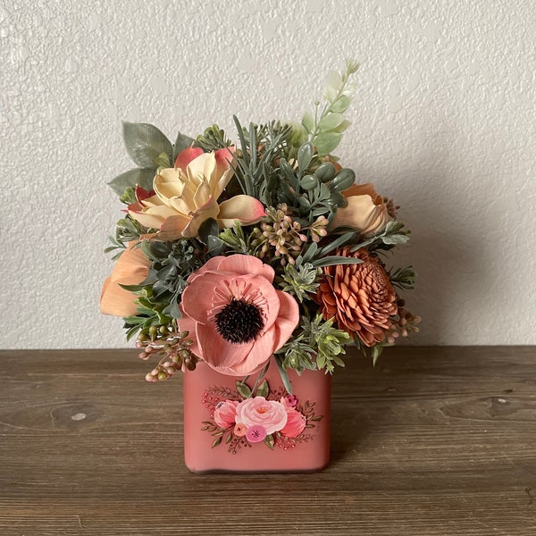 Spring wooden flower centerpiece, Sola wood flowers arrangement,  wedding head table, wildflower, Mother’s Day bouquet