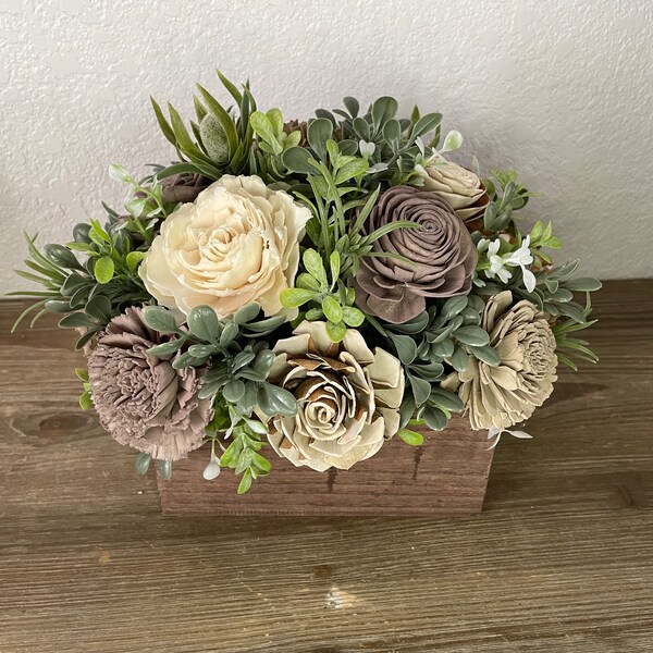 Table top wedding centerpiece, Sola wood flower arrangement, Valentines bouquet, faux floral, rustic, farmhouse