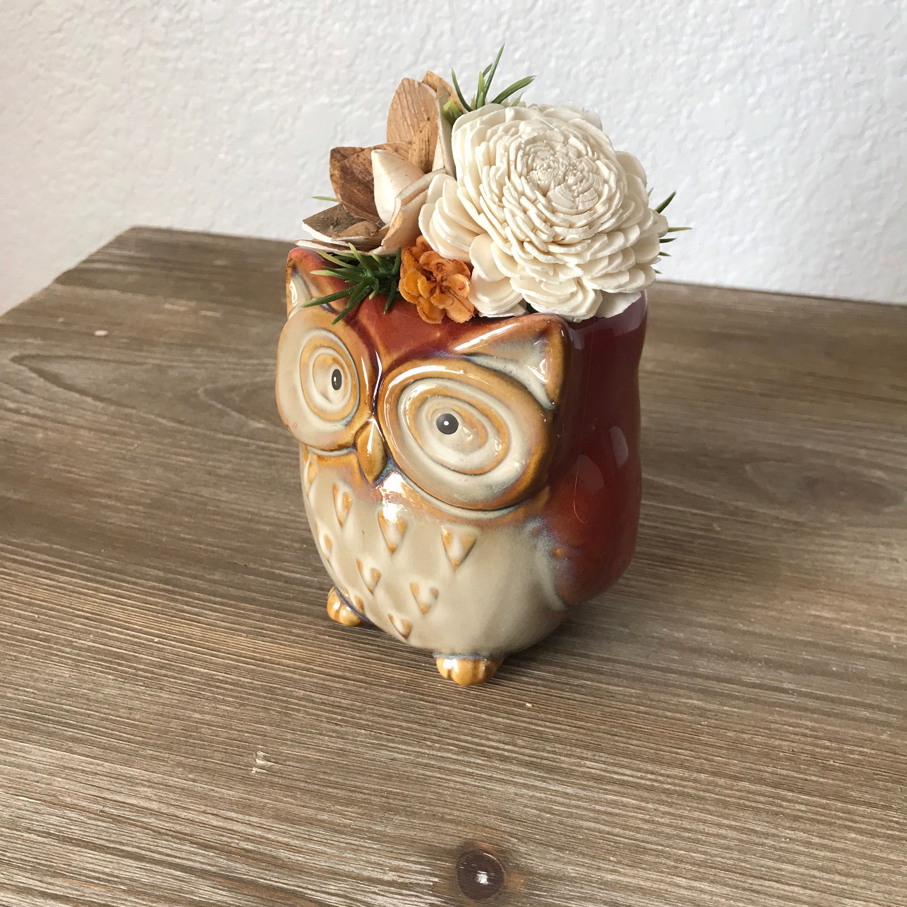 Owl floral arrangement woods eco sola wood flowers Etsy