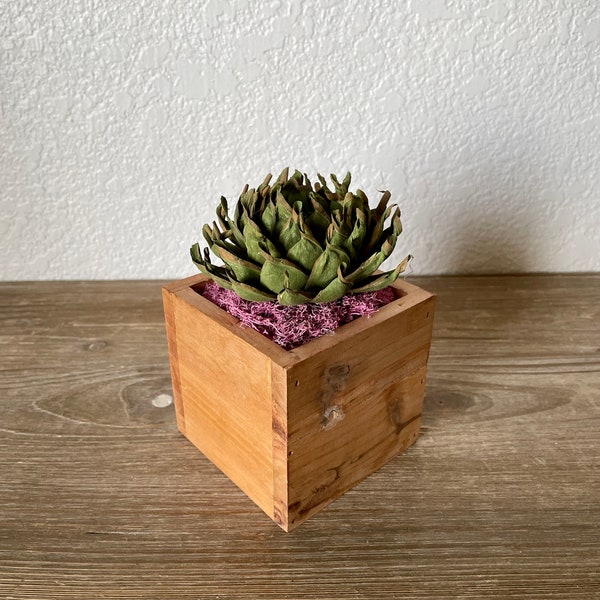 Mini Sola wood flower arrangement, faux succulent, centerpiece, wooden box, forever flowers