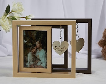 Personalized Wooden Rotating Photo, Newly Engaged Gifts for Couples, Engagement Picture Frame, Valentine's Gifts, Engagement Photo Gift