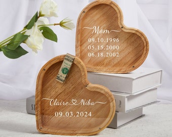 Heart piggy bank, personalized couple gift, boyfriend girlfriend gift unique, love valentine wedding present, wife husband engraved gift