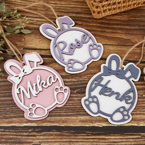 Etichetta personalizzata per cestino pasquale con coniglietto, nome personalizzato per segnaposto pasquale, ciondolo con nome cestino pasquale, decorazione personalizzata per etichetta regalo per ragazzo, ragazza, nipoti