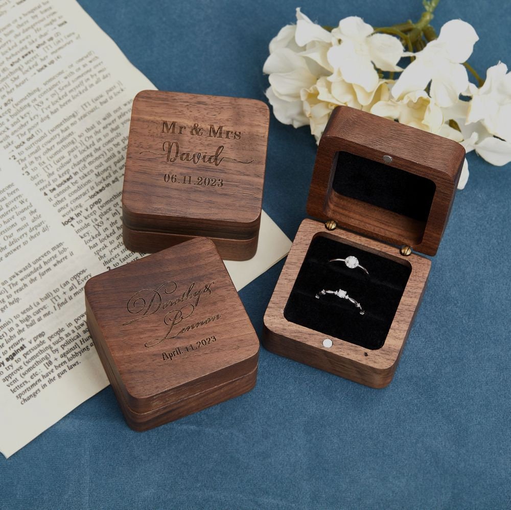 Boîte à Alliances Personnalisable En Bois - Gravure Nom/date - Pour Mariage, Fiançailles - Cadeau Couple