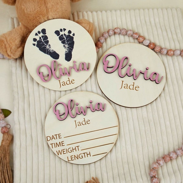 Footprint Sign For Newborn - Baby Announcement Sign with Birth Stats - Baby Name Reveal - Personalized Baby Name Sign - Sign For Hospital