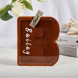 Alcancía de letras de madera personalizada, regalo de Navidad personalizado para niños / Alcancía del alfabeto con pegatinas de nombre, caja de dinero, regalo para niños