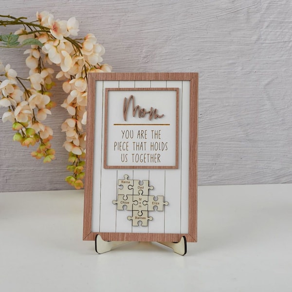 Mom Puzzle Sign Mother's Day Gift from Kids Husband Custom Engraved Wood Sign Piece That Holds Us Together Grandma Gift Personalized Unique