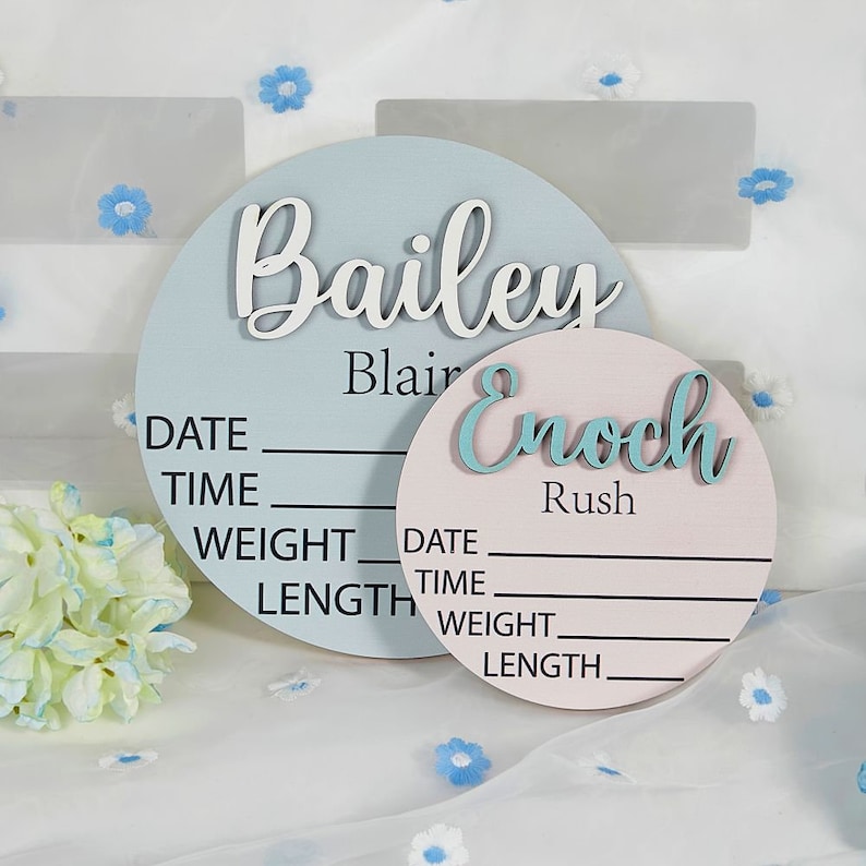 Baby Announcement Sign with Birth Stats Footprint Sign For Newborn Baby Name Reveal Sign For Hospital Personalized Baby Name Sign zdjęcie 3