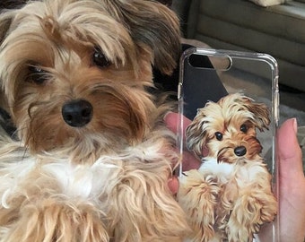 Custom Pet Portrait Case for iPhone 15 14 13 12 11 Pro Max mini XS XR X SE 8 Plus Gift Ideas Dog Lover Owner Illustration Personalized Clear