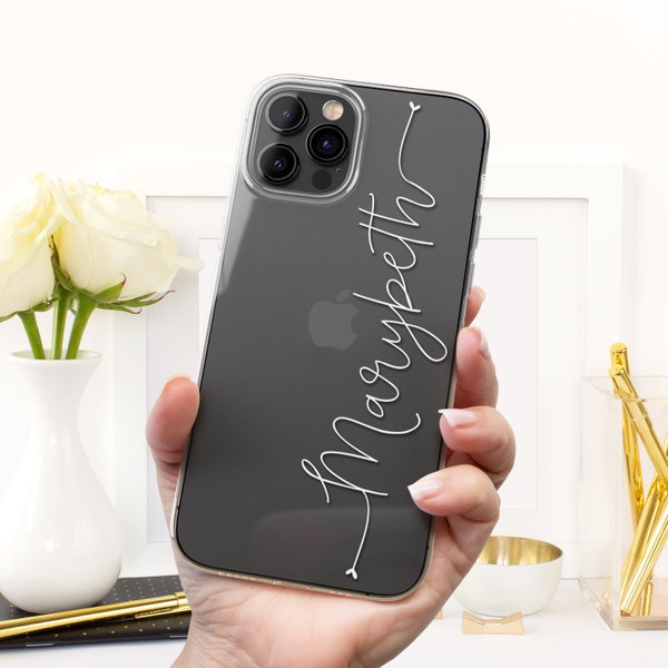 Name Case for iPhone 15 14 13 12 11 Pro Max mini XR XS X 10 8 Plus 7 6s SE Personalize Custom Signature Handwriting Clear Transparent Cover