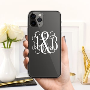 Monogram Case for iPhone 16 16e 15 14 13 12 11 Pro Max mini XR XS X 10 8 Plus 6s 6 Personalize Custom Initials Clear Transparent Soft Cover