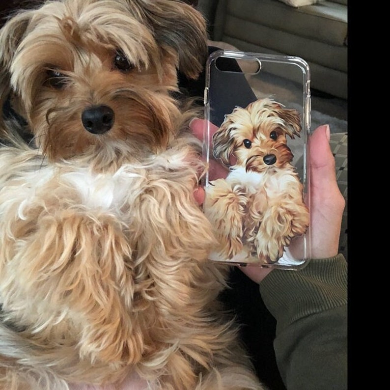 Custom Pet Portrait Case for iPhone 14 13 12 11 Pro Max mini XS XR X SE 8 Plus Gift Ideas Dog Lover Owner Illustration Personalized Clear 