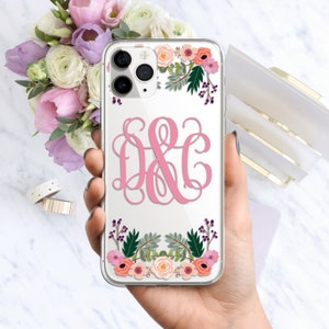 Case for iPhone 15 14 13 12 11 Pro Max mini XR XS X 10 8 Plus 7 6s 6 SE Personalized Custom Monogram Initials Clear Transparent Phone Cover