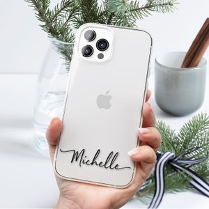 Personalize Case for iPhone 15 14 13 12 11 Pro Max mini XR XS X 10 8 Plus 7 6s 6 SE Custom Handwritten Cursive Script Signature Name Clear