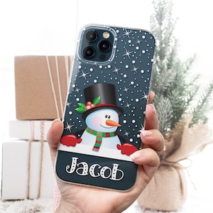 Christmas Phone Case for iPhone - All Sizes - 15 14 13 12 11 Pro Max mini XS XR X 10s 10r 10 8 Plus 7 6 SE Personalized Snowman Clear Cover