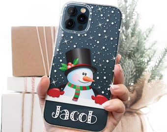 Christmas Phone Case for iPhone - All Sizes - 15 14 13 12 11 Pro Max mini XS XR X 10s 10r 10 8 Plus 7 6 SE Personalized Snowman Clear Cover