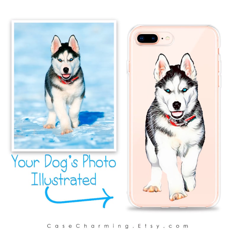 Custom Pet Portrait Case for iPhone 15 14 13 12 11 Pro Max mini XS XR X SE 8 Plus Gift Ideas Dog Lover Owner Illustration Personalized Clear image 6