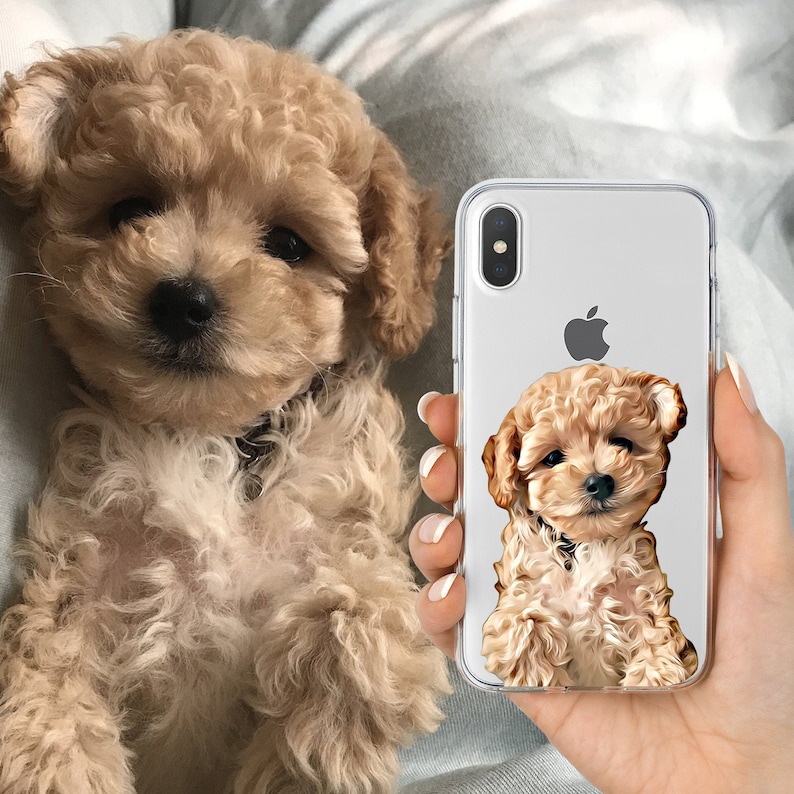 Custom Pet Portrait Case for iPhone 15 14 13 12 11 Pro Max mini XS XR X SE 8 Plus Gift Ideas Dog Lover Owner Illustration Personalized Clear image 3